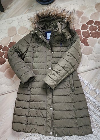 Us polo Kadın haki  Kürklü Uzun Kışlık Mont rengi koyudur - Görsel 8