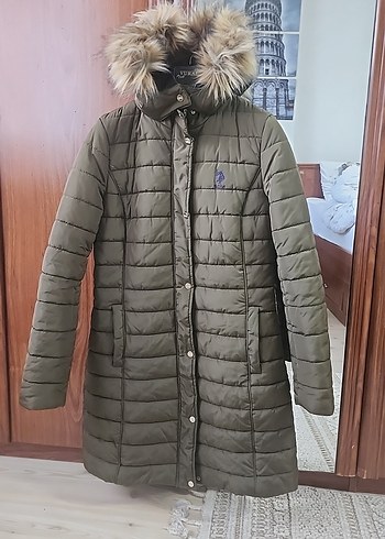 Us polo Kadın haki  Kürklü Uzun Kışlık Mont rengi koyudur - Görsel 3