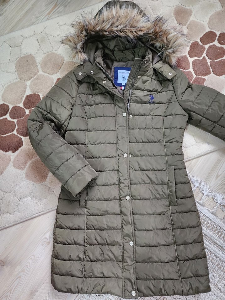 Us polo Kadın haki  Kürklü Uzun Kışlık Mont rengi koyudur - Görsel 2