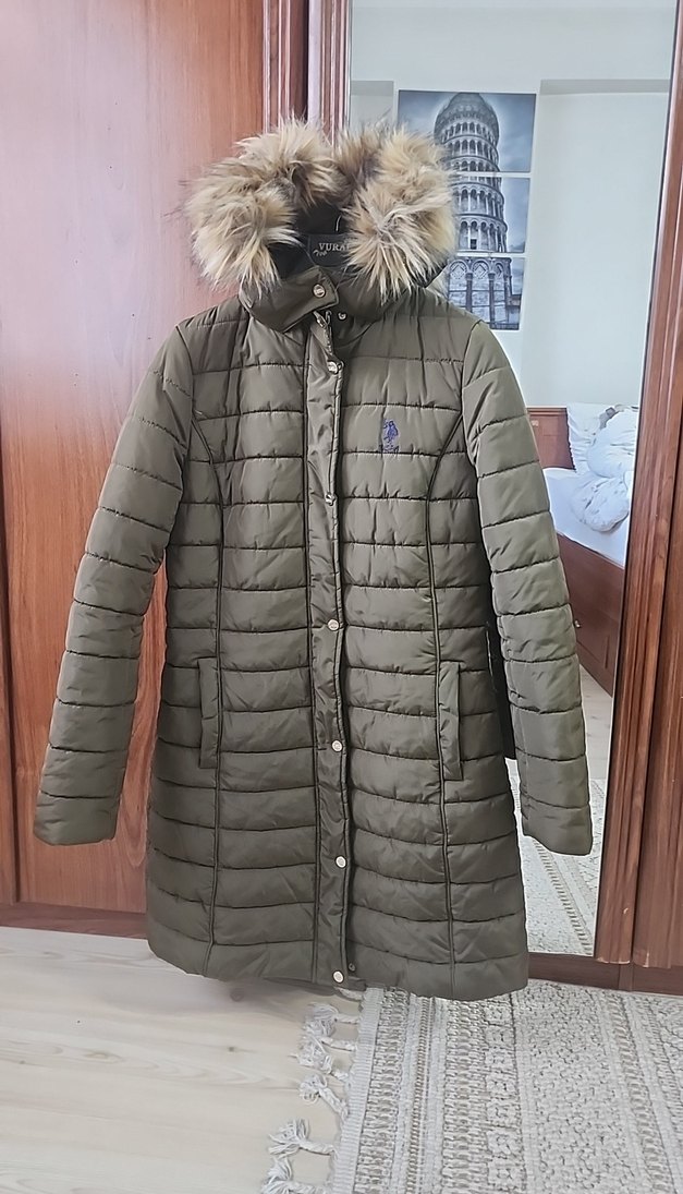 Us polo Kadın haki  Kürklü Uzun Kışlık Mont rengi koyudur - Görsel 3