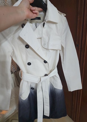 ipekyol & Kadın Beyaz Uzun Pamuk Trençkot - Görsel 3