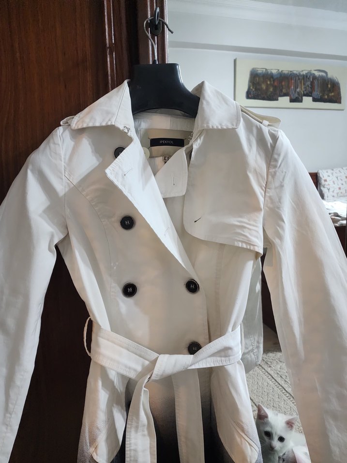 ipekyol & Kadın Beyaz Uzun Pamuk Trençkot - Görsel 2