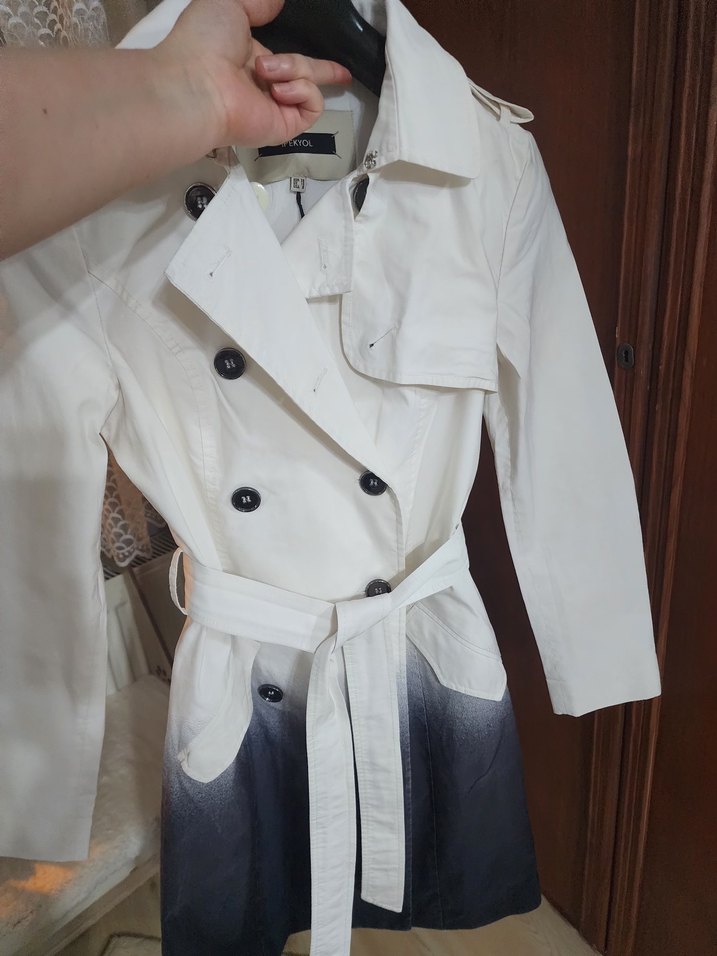 ipekyol & Kadın Beyaz Uzun Pamuk Trençkot - Görsel 3