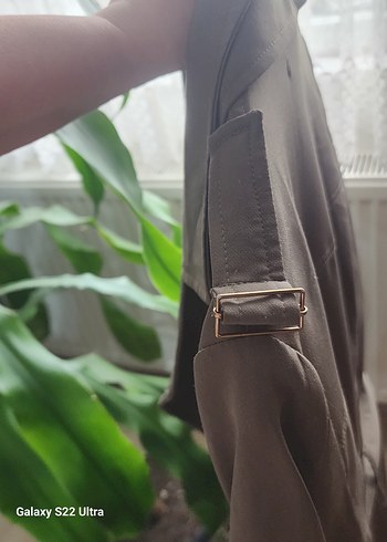 Kemerli Uzun koyu haki j Kadın Trençkot - Görsel 8