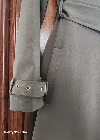 Kemerli Uzun koyu haki j Kadın Trençkot - Görsel 2