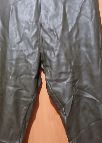 Kadın askeri yeşilin koyusu Deri Biker tayt - Görsel 3