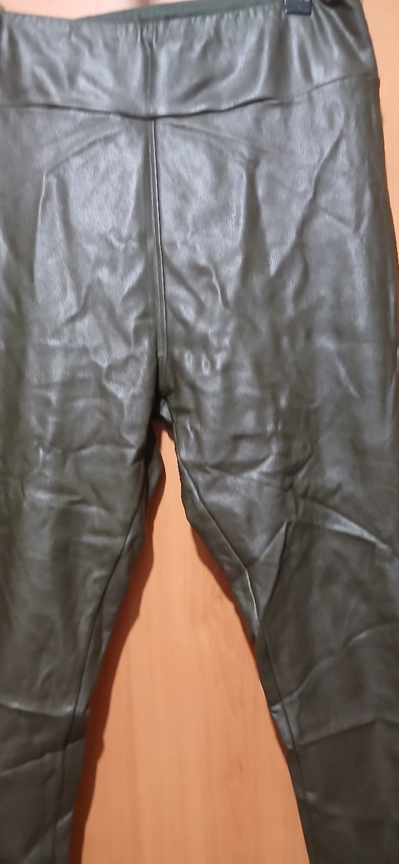 Kadın askeri yeşilin koyusu Deri Biker tayt - Görsel 3