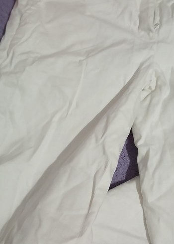 Beyaz Keten Midi Kadın Pantolon - Görsel 7