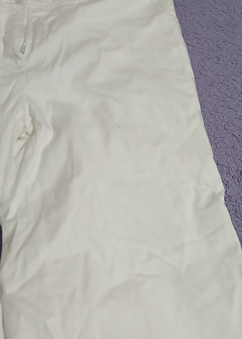 Beyaz Keten Midi Kadın Pantolon - Görsel 6
