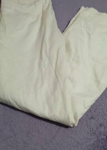 Beyaz Keten Midi Kadın Pantolon - Görsel 3