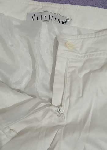 Beyaz Keten Midi Kadın Pantolon - Görsel 5