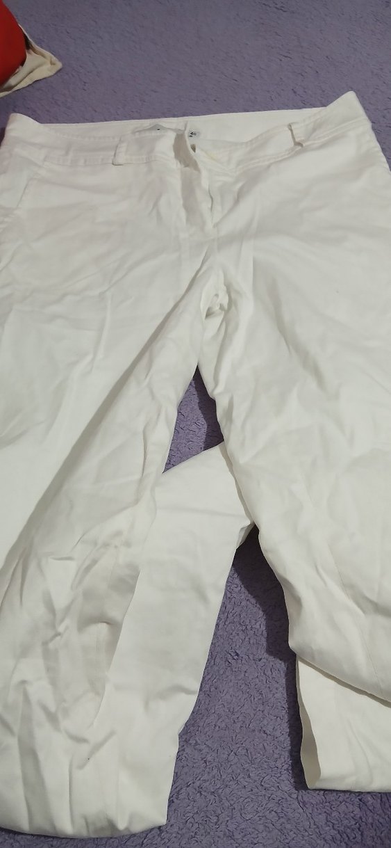 Beyaz Keten Midi Kadın Pantolon - Görsel 4