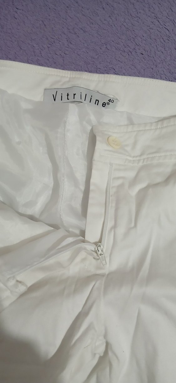 Beyaz Keten Midi Kadın Pantolon - Görsel 5