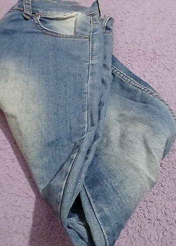 Düğmeli Gri Mavi Kadın Midi Kot Pantolon - Görsel 2