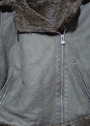 PULL&BEAR haki  bayan kürklü ceket - Görsel 5