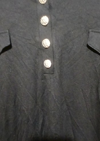 Düğmeli Siyah Kadın Keten Tunik - Görsel 4