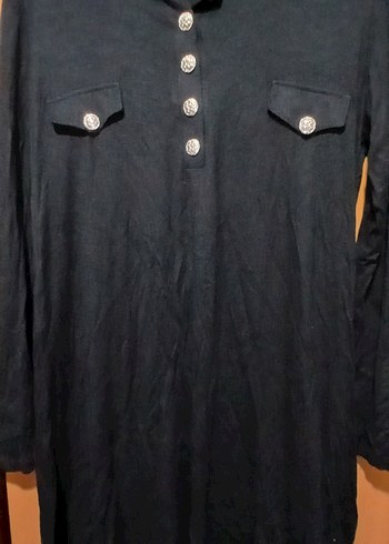 Düğmeli Siyah Kadın Keten Tunik - Görsel 3