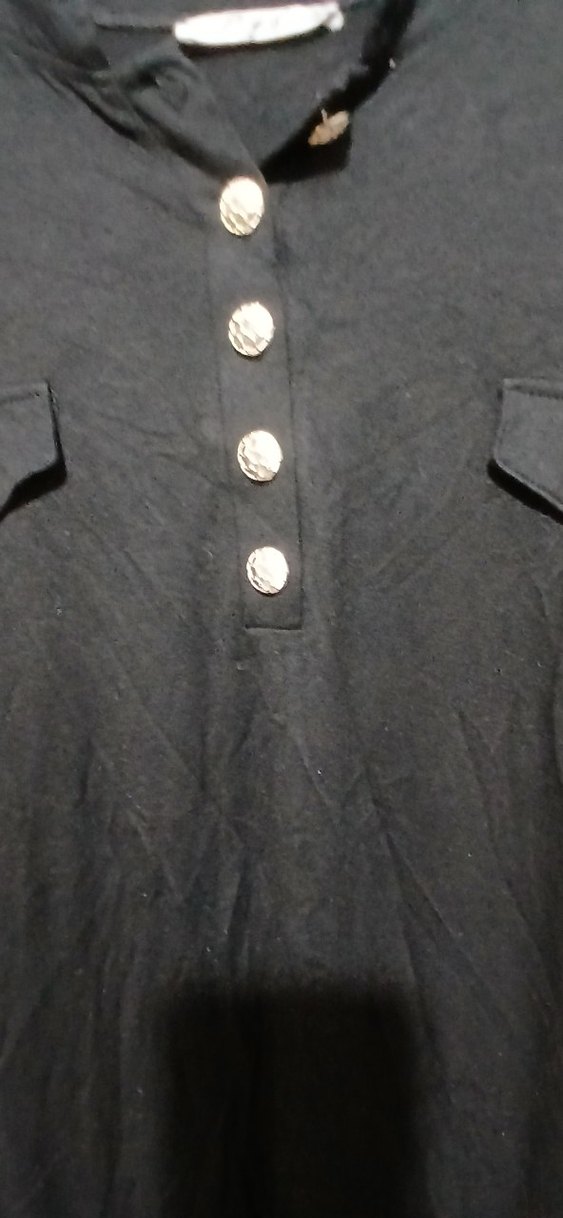 Düğmeli Siyah Kadın Keten Tunik - Görsel 4