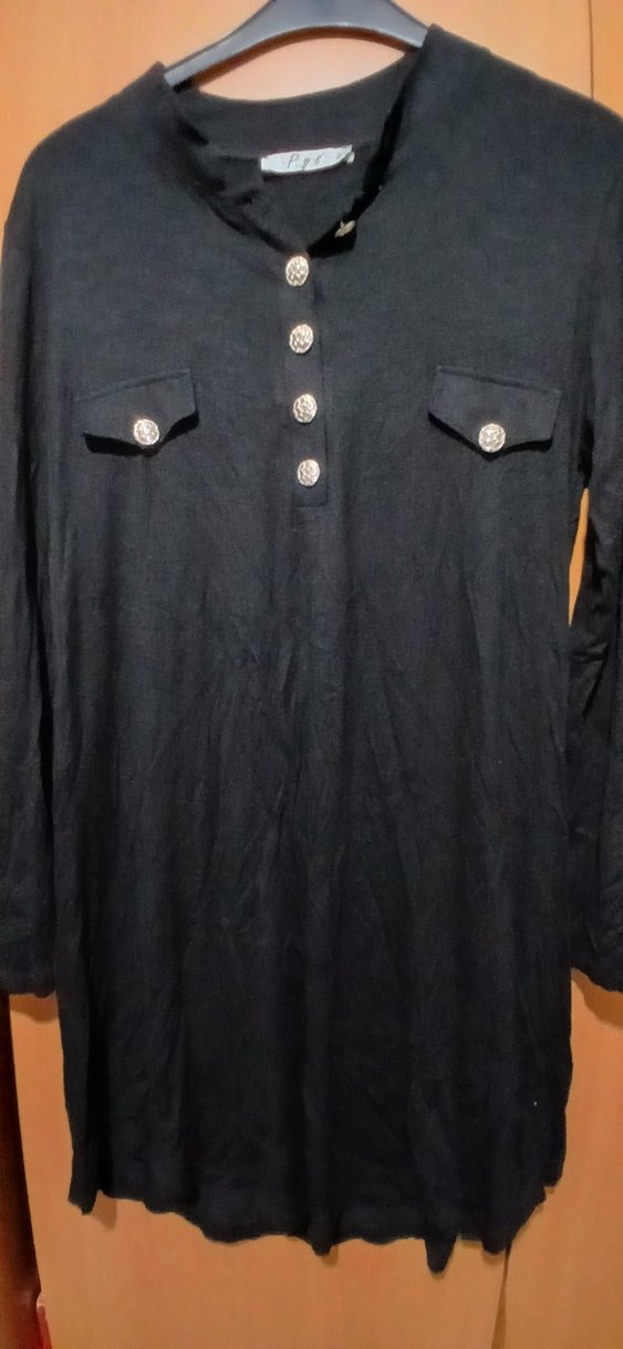 Düğmeli Siyah Kadın Keten Tunik - Görsel 3