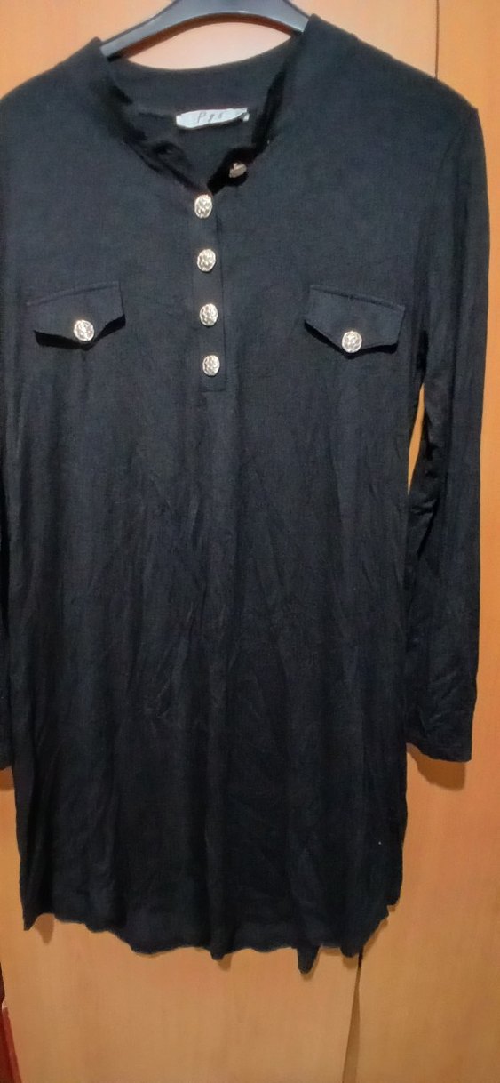 Düğmeli Siyah Kadın Keten Tunik - Görsel 2