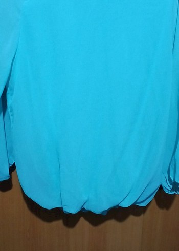 Mavi Kadın Bluz, Uzun Kollu, Pilili - Görsel 4