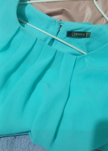 Mavi Kadın Bluz, Uzun Kollu, Pilili - Görsel 10