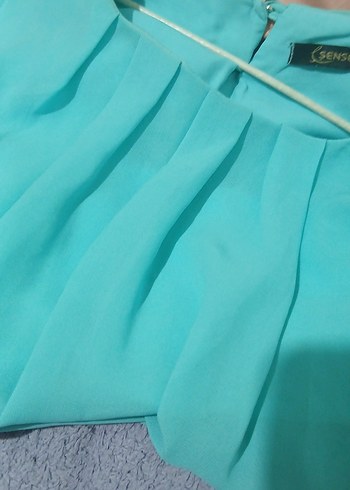 Mavi Kadın Bluz, Uzun Kollu, Pilili - Görsel 8