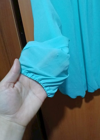 Mavi Kadın Bluz, Uzun Kollu, Pilili - Görsel 5