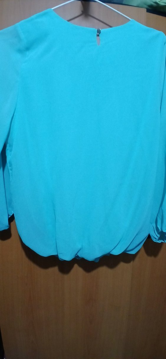 Mavi Kadın Bluz, Uzun Kollu, Pilili - Görsel 4