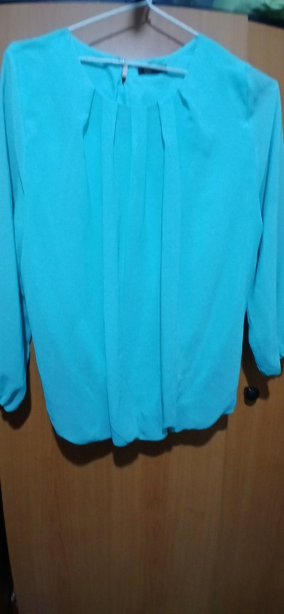 Mavi Kadın Bluz, Uzun Kollu, Pilili - Görsel 2