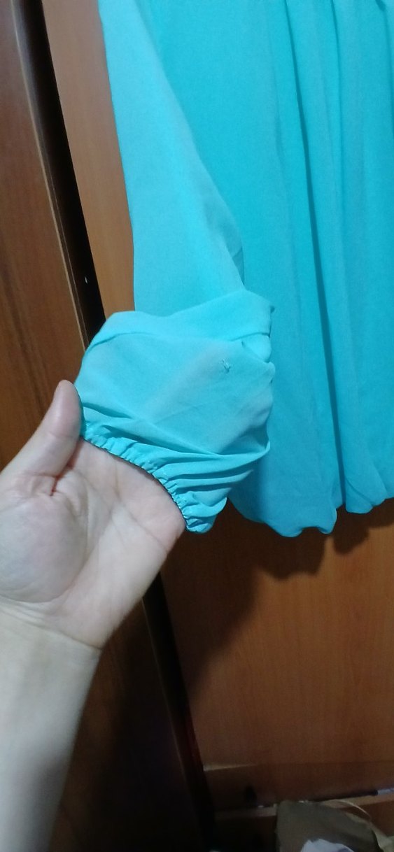 Mavi Kadın Bluz, Uzun Kollu, Pilili - Görsel 5