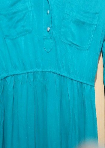 Uzun koyu yeşil Düğmeli Kadın Elbise - Görsel 2