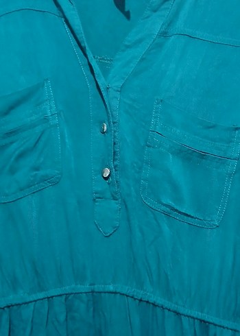 Uzun koyu yeşil Düğmeli Kadın Elbise - Görsel 4