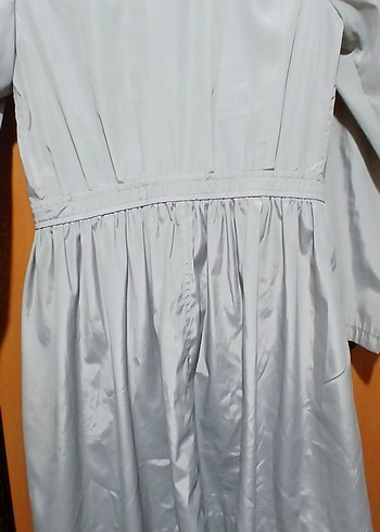 Düğmeli Gri Uzun Kadın Trençkot - Görsel 5