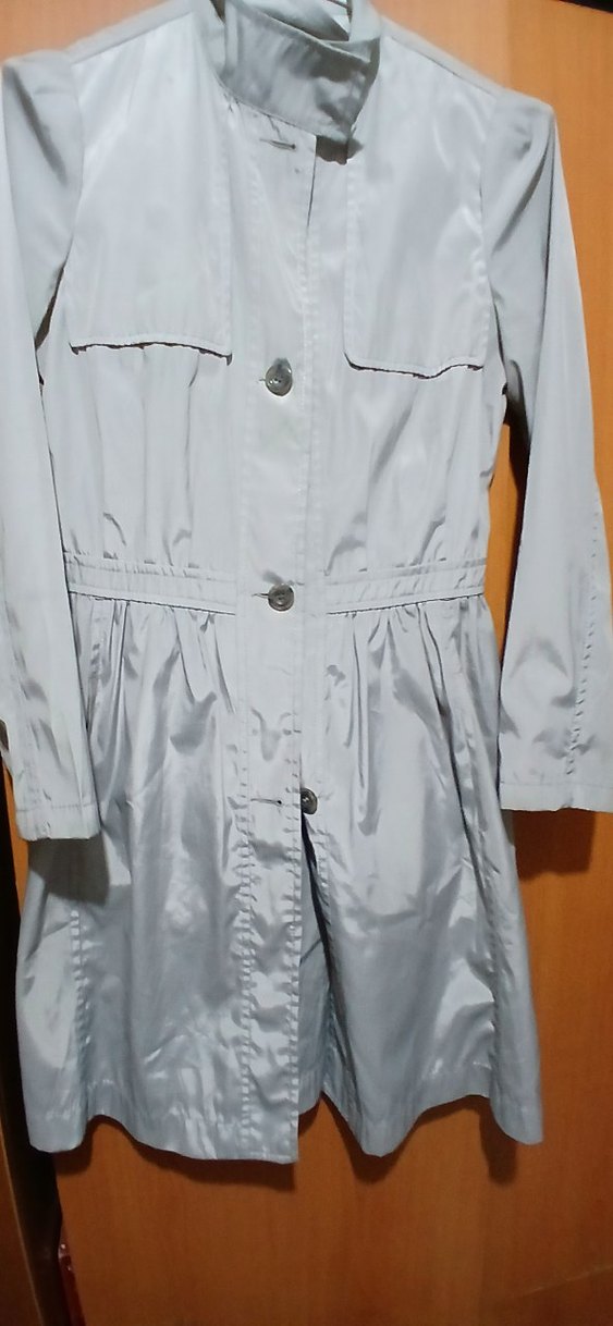 Düğmeli Gri Uzun Kadın Trençkot - Görsel 3