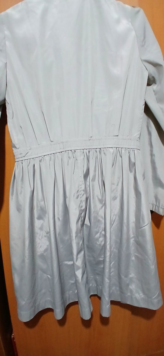 Düğmeli Gri Uzun Kadın Trençkot - Görsel 5