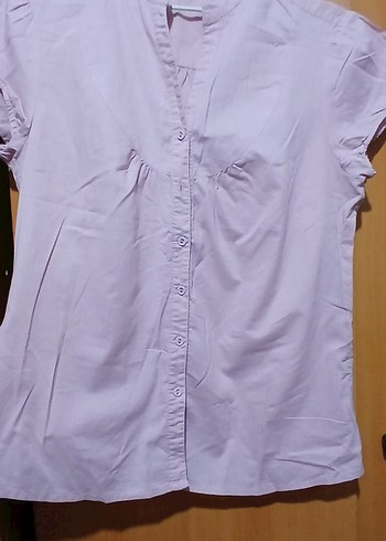 Mor Keten V Yaka Düğmeli Kadın Gömlek - Görsel 2