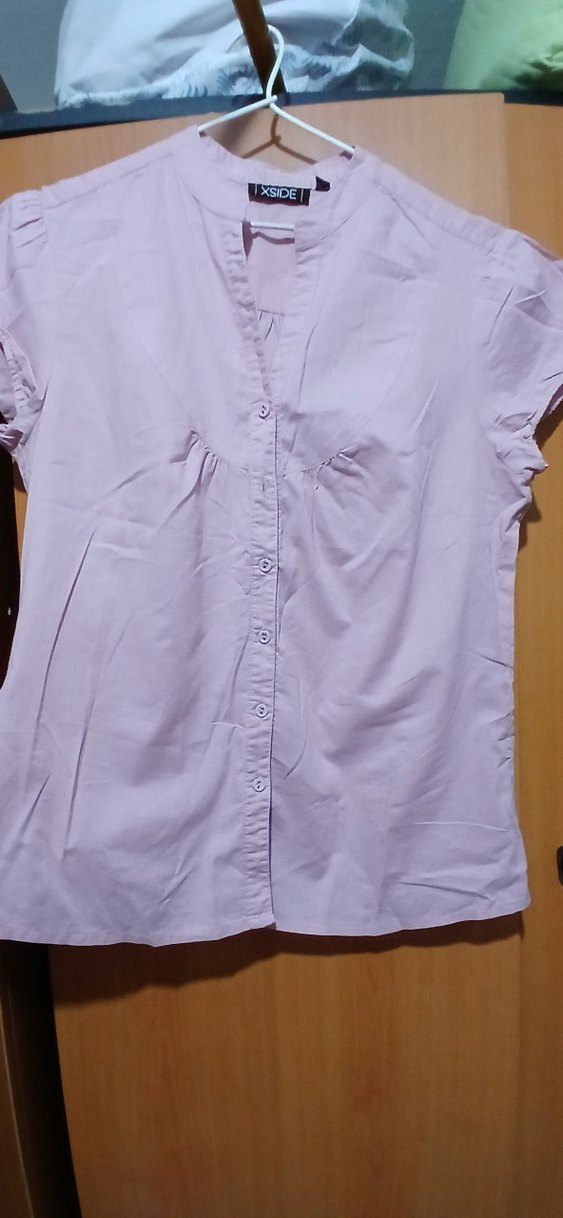 Mor Keten V Yaka Düğmeli Kadın Gömlek - Görsel 2