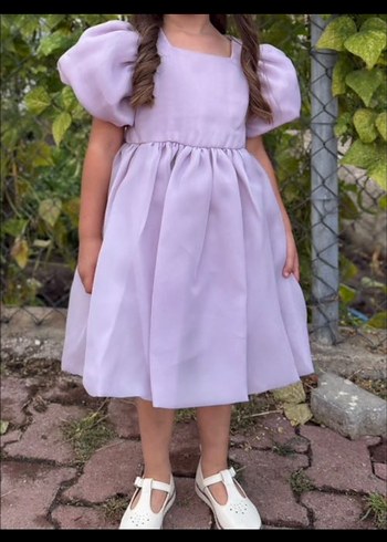 Pastel Mor Kabarık Kollu Çocuk Elbisesi - Görsel 3