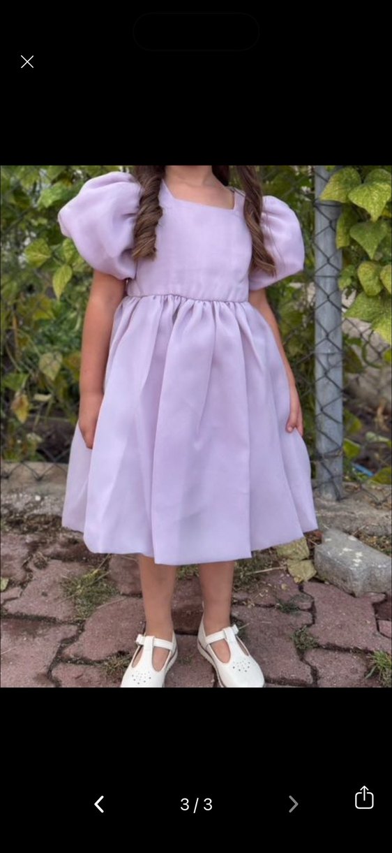 Pastel Mor Kabarık Kollu Çocuk Elbisesi - Görsel 3