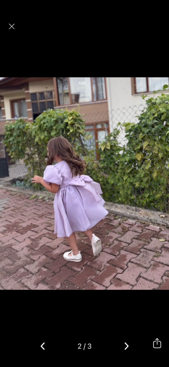 Pastel Mor Kabarık Kollu Çocuk Elbisesi - Görsel 2