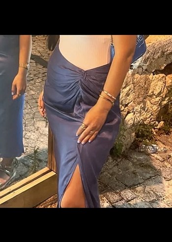 Zara Mavi Drapeli Uzun Kadın Etek - Görsel 2