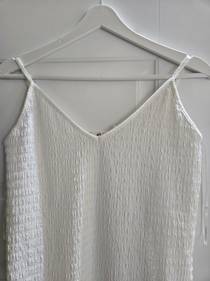 Kadın Beyaz Uzun Keten Elbise - Görsel 2