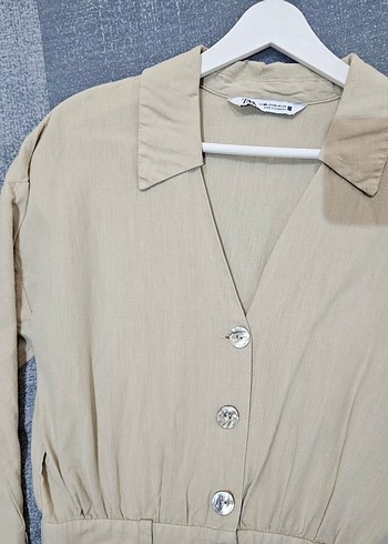 Bej Uzun Keten Kadın Tulum - Görsel 3