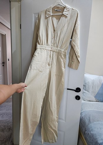 Bej Uzun Keten Kadın Tulum - Görsel 2