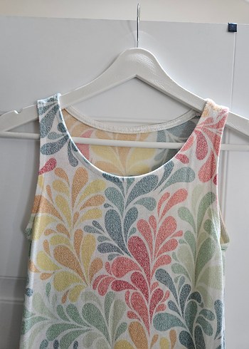 Renkli Bohem Uzun Kolsuz Elbise - Görsel 2