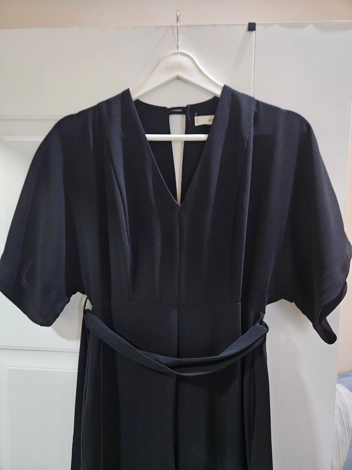 Kadın Siyah Uzun Kemerli V Yaka Tulum - Görsel 4