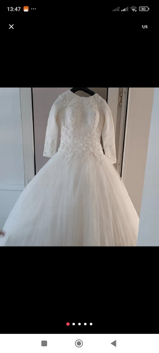 Uzun Kollu Beyaz Prenses Gelinlik - Görsel 3