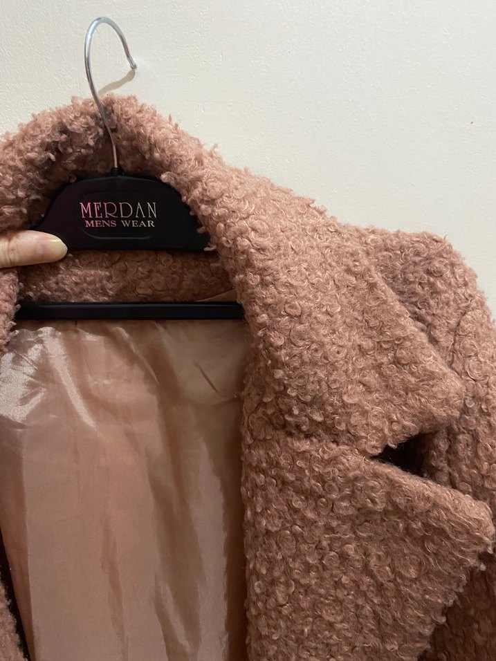 Pembe Midi Peluş Kadın Kaban - Görsel 2