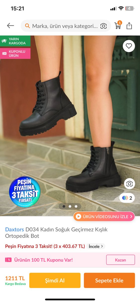 Siyah Deri Topuklu Kadın Bot - Görsel 4